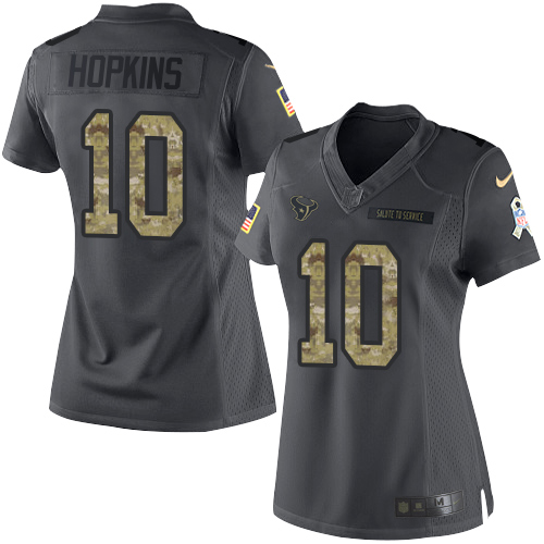 Nike Texans #10 DeAndre Hopkins Black Women's Stitched NFL Limited 2016 Salute to Service Jersey